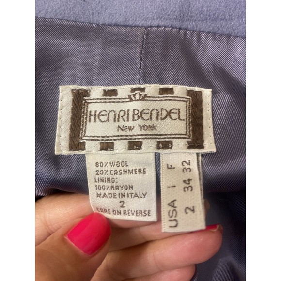 HENRI BENDEL NY Long Blazer Jacket Coat Cashmere Wool Italy Blue/Grey Sz 2 Small - Picture 6 of 6